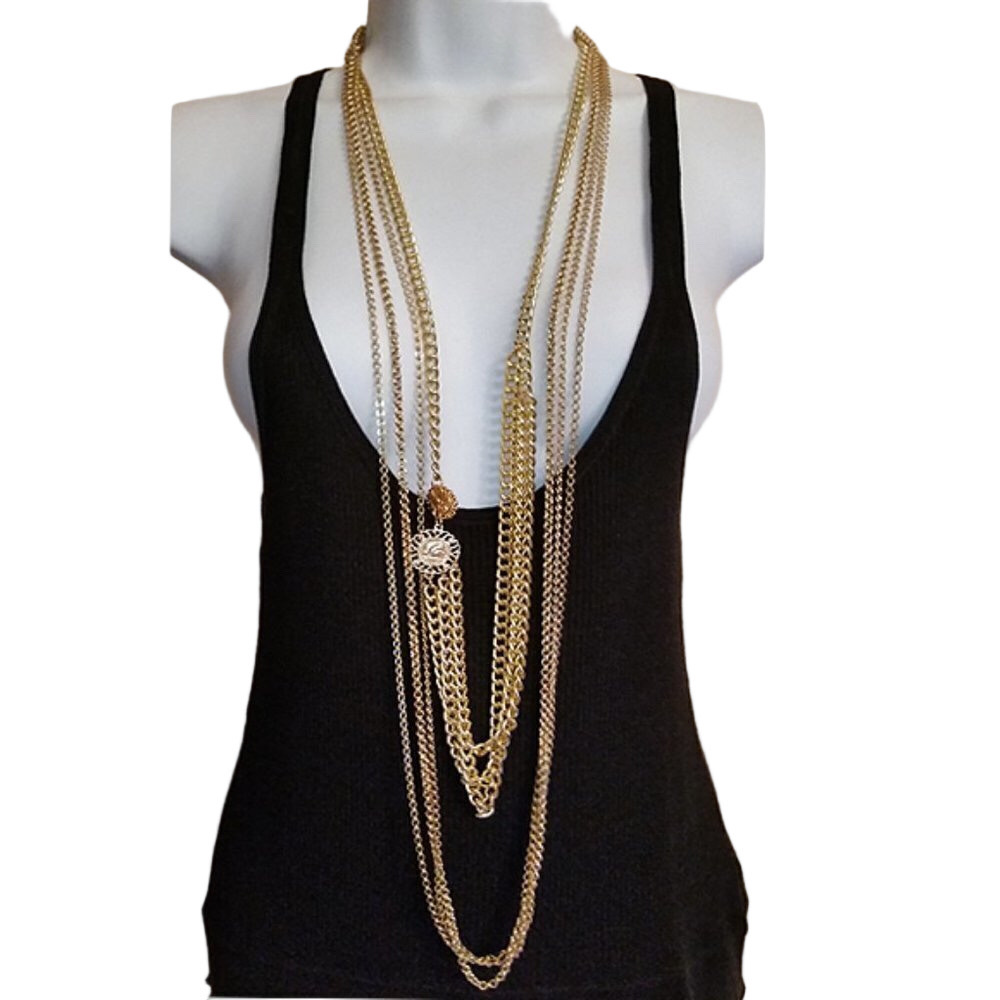 CURATED bundle lot 2 gold tone chain necklaces statement fashionista